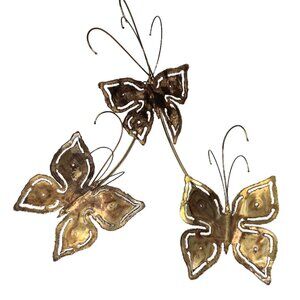 Vintage Brass Copper Butterfly Wall Decor Three Butterflies Soldered On Frame